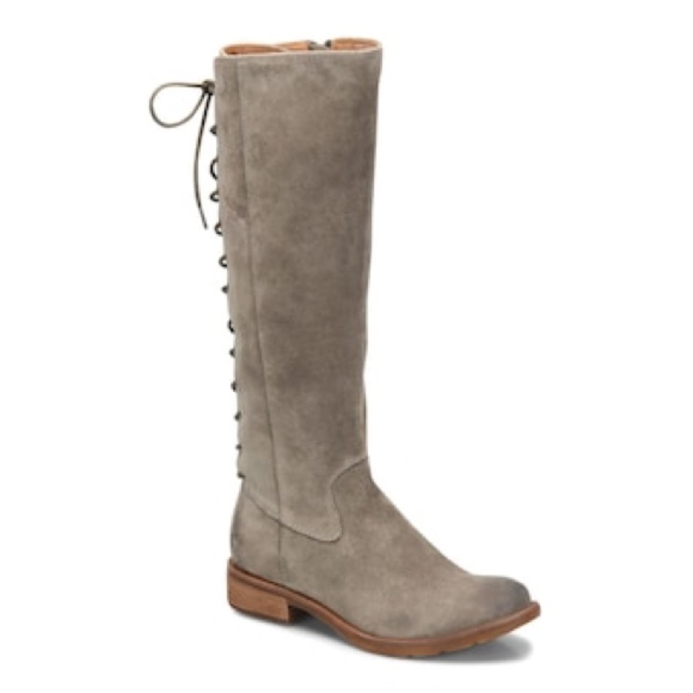 Sofft Sharnell Grey Leather Lace up Knee Boots 8.5